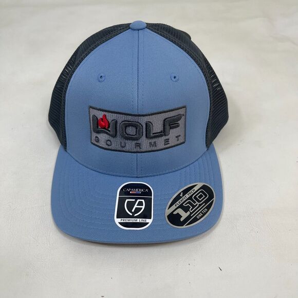 Wolf Gourmet Embroidered Blue/Gray Mesh Snapback Baseball Cap - Picture 14 of 14